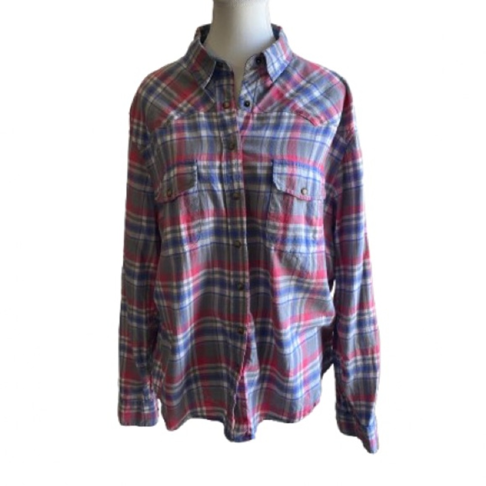 JACHS Girlfriend Red and Blue Plaid Button Down Shirt